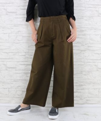 ＜サブストリート マイスタンダード/SAB STREET MY STANDARD＞ 大きいサイズ チノコットンワイドパンツ(33-12-9584)(クローバー) カーキ(61) 【三越・伊勢丹/公式】