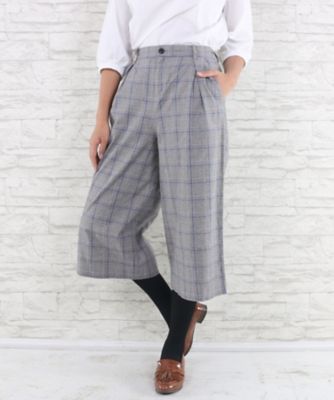 ＜サブストリート マイスタンダード/SAB STREET MY STANDARD＞ 大きいサイズ グレンチェックコットンガウチョパンツ(33-13-9602)(クローバープラス) ブルーチェック(23) 【三越・伊勢丹/公式】
