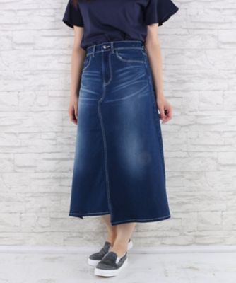＜サブストリート マイスタンダード/SAB STREET MY STANDARD＞ 大きいサイズ <London Denim>リメイク風ミモレ丈デニムスカート(33-14-9575)(クローバープラス) ブルー(41) 【三越・伊勢丹/公式】