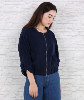 ＜サブストリート マイスタンダード/SAB STREET MY STANDARD＞ 大きいサイズ ノーカラージャケット(33-23-5207)(クローバー) ネイビー(40) 【三越・伊勢丹/公式】