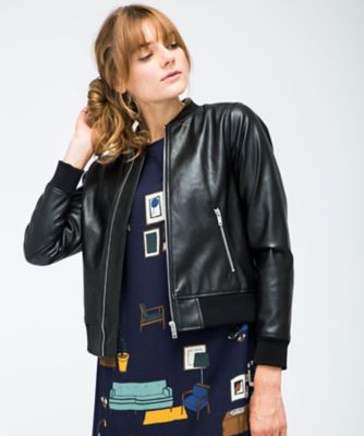 ＜サブストリート マイスタンダード/SAB STREET MY STANDARD＞ 大きいサイズ <Bleu tango(ブルータンゴ)>フェイクレザージャケット(33-23-5213)(クローバー) ブラック(00) 【三越・伊勢丹/公式】