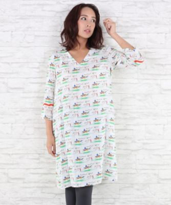 ＜サブストリート マイスタンダード/SAB STREET MY STANDARD＞ 大きいサイズ <Mad winds(メッド ウインズ)>レトロプリントVネックワンピース(33-30-7932)(クローバー) ホワイト(01) 【三越・伊勢丹/公式】