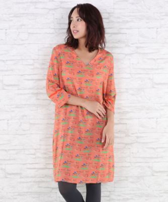 ＜サブストリート マイスタンダード/SAB STREET MY STANDARD＞ 大きいサイズ <Mad winds(メッド ウインズ)>レトロプリントVネックワンピース(33-30-7932)(クローバー) ピンク(31) 【三越・伊勢丹/公式】