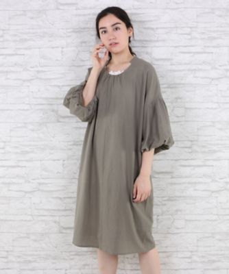 【SALE（伊勢丹）】＜サブストリート マイスタンダード/SAB STREET MY STANDARD＞ 大きいサイズ バルーンスリーブボイルワッシャーコットンワンピース(33-30-7935)(クローバー) カーキ(61) 【三越・伊勢丹/公式】