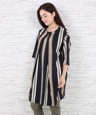 【SALE（伊勢丹）】＜サブストリート マイスタンダード/SAB STREET MY STANDARD＞ 大きいサイズ マルチストライプワンピース(33-30-7963)(クローバー) ブラック(03) 【三越・伊勢丹/公式】