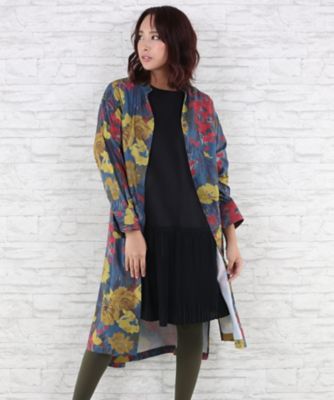 ＜サブストリート マイスタンダード/SAB STREET MY STANDARD＞ 大きいサイズ OMI フラワープリントシャツワンピース(33-30-7982)(クローバー) ネイビー(43) 【三越・伊勢丹/公式】