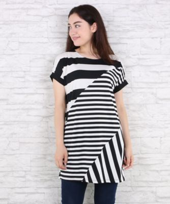 【SALE（伊勢丹）】＜サブストリート マイスタンダード/SAB STREET MY STANDARD＞ 大きいサイズ エスパンディボーダー切替チュニックワンピース(33-36-7957)(クローバー) ブラック(03) 【三越・伊勢丹/公式】