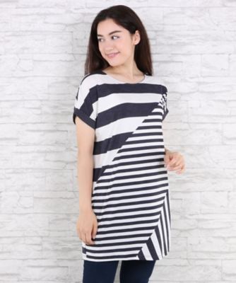 【SALE（伊勢丹）】＜サブストリート マイスタンダード/SAB STREET MY STANDARD＞ 大きいサイズ エスパンディボーダー切替チュニックワンピース(33-36-7958)(クローバープラス) チャコール(63) 【三越・伊勢丹/公式】