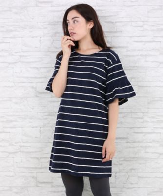 【SALE（伊勢丹）】＜サブストリート マイスタンダード/SAB STREET MY STANDARD＞ 大きいサイズ ジャカードボーダー袖フリルワンピース(33-36-7967)(クローバー) ネイビー(43) 【三越・伊勢丹/公式】