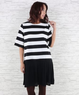 ＜サブストリート マイスタンダード/SAB STREET MY STANDARD＞ 大きいサイズ ボーダーxプリーツスカートワンピース(33-36-7969)(クローバー) ブラック(03) 【三越・伊勢丹/公式】