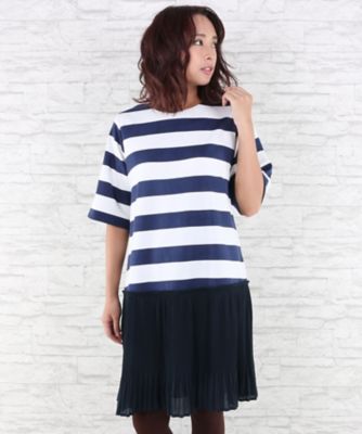 ＜サブストリート マイスタンダード/SAB STREET MY STANDARD＞ 大きいサイズ ボーダーxプリーツスカートワンピース(33-36-7969)(クローバー) ネイビー（43） 【三越・伊勢丹/公式】