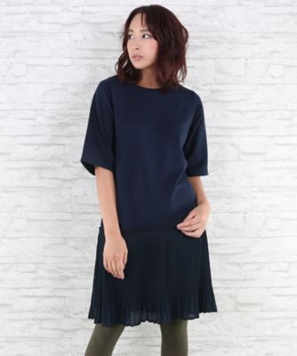 ＜サブストリート マイスタンダード/SAB STREET MY STANDARD＞ 大きいサイズ OMI ポンチxプリーツスカートワンピース(33-36-7985)(クローバープラス) ネイビー(40) 【三越・伊勢丹/公式】