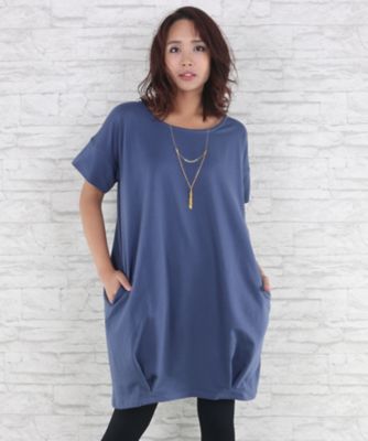 ＜サブストリート マイスタンダード/SAB STREET MY STANDARD＞ 大きいサイズ ミニ裏毛フェイクネックレス付ワンピース(33-36-8006)(クローバー) ブルー(41) 【三越・伊勢丹/公式】