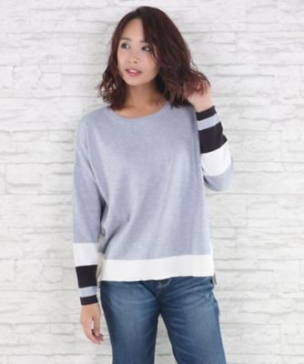＜サブストリート マイスタンダード/SAB STREET MY STANDARD＞ 大きいサイズ <CHARLI(チャーリー)>ラインニットプルオーバー(33-51-0367)(クローバープラス) グレー(10) 【三越・伊勢丹/公式】