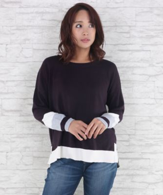 ＜サブストリート マイスタンダード/SAB STREET MY STANDARD＞ 大きいサイズ <CHARLI(チャーリー)>ラインニットプルオーバー(33-51-0366)(クローバー) ボルドー(40) 【三越・伊勢丹/公式】