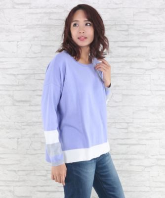 ＜サブストリート マイスタンダード/SAB STREET MY STANDARD＞ 大きいサイズ <CHARLI(チャーリー)>ラインニットプルオーバー(33-51-0366)(クローバー) ラベンダー(80) 【三越・伊勢丹/公式】