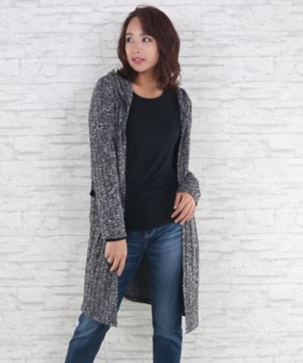 ＜サブストリート マイスタンダード/SAB STREET MY STANDARD＞ 大きいサイズ ワイドテレコ着流しカーディガン(33-60-0624)(クローバー) 杢ブラック(03) 【三越・伊勢丹/公式】