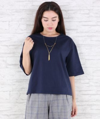 ＜サブストリート マイスタンダード/SAB STREET MY STANDARD＞ 大きいサイズ フェイクネックレスカット アンド ソーンプルオーバー(33-61-0635)(クローバー) ネイビー(40) 【三越・伊勢丹/公式】