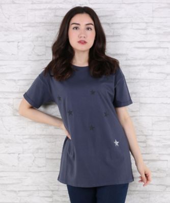 【SALE（伊勢丹）】＜サブストリート マイスタンダード/SAB STREET MY STANDARD＞ 大きいサイズ スター刺しゅうリラックスTシャツ(33-64-0521)(クローバー) ネイビー(40) 【三越・伊勢丹/公式】