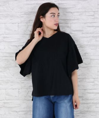 【SALE（伊勢丹）】＜サブストリート マイスタンダード/SAB STREET MY STANDARD＞ 大きいサイズ スリーブデザインカット アンド ソーンプルオーバー(33-64-0607)(クローバープラス) ブラック(00) 【三越・伊勢丹/公式】