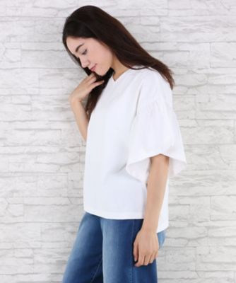 【SALE（伊勢丹）】＜サブストリート マイスタンダード/SAB STREET MY STANDARD＞ 大きいサイズ スリーブデザインカット アンド ソーンプルオーバー(33-64-0607)(クローバープラス) オフホワイト(01) 【三越・伊勢丹/公式】