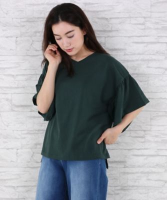 【SALE（伊勢丹）】＜サブストリート マイスタンダード/SAB STREET MY STANDARD＞ 大きいサイズ スリーブデザインカット アンド ソーンプルオーバー(33-64-0607)(クローバープラス) モスグリーン(60) 【三越・伊勢丹/公式】
