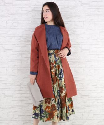 ＜サブストリート マイスタンダード/SAB STREET MY STANDARD＞ 大きいサイズ 綿麻ノーカラーコート(33-71-8921)(クローバー) オレンジ(70) 【三越・伊勢丹/公式】