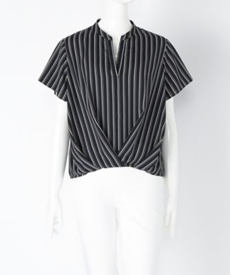 ＜ニューヨーカー/NEWYORKER＞ 大きいサイズ デシンストライププリントブラウス(54-65-8272*)(クローバー) ネービーブルー(75) 【三越・伊勢丹/公式】