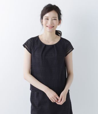 ＜ニューヨーカー/NEWYORKER＞ 大きいサイズ コットンナイロンレースブラウス(59-65-9113*)(クローバープラス) ネイビー(75) 【三越・伊勢丹/公式】