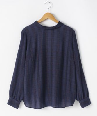 ＜ニューヨーカー/NEWYORKER＞ 大きいサイズ グレンチェックプリントブラウス(59-61-9107*)(クローバープラス) ネービーブルー(75) 【三越・伊勢丹/公式】