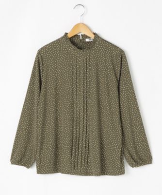 ＜ニューヨーカー/NEWYORKER＞ 大きいサイズ ポリエステルスムーススクエアプリントブラウス(59-82-9523*)(クローバープラス) カーキ(54) 【三越・伊勢丹/公式】