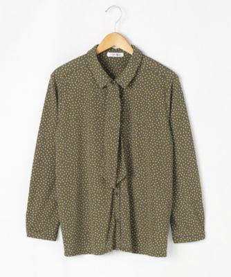 ＜ニューヨーカー/NEWYORKER＞ 大きいサイズ ポリエステルスムーススクエアプリントブラウス(59-81-9523*)(クローバープラス) カーキ(54) 【三越・伊勢丹/公式】