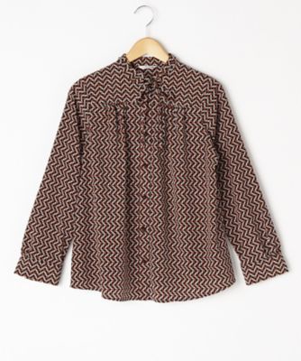 ＜ニューヨーカー/NEWYORKER＞ 大きいサイズ ポリエステルジオメトリックプリントブラウス(59-61-9133)(クローバープラス) コゲチャ(35) 【三越・伊勢丹/公式】
