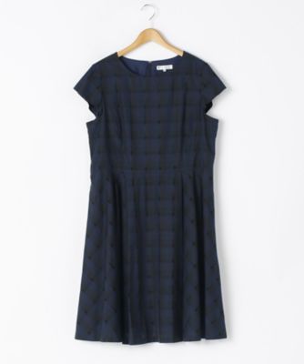 ＜組曲L＞ 大きいサイズ シアーチェックワンピース(OPWLHA0002)(クローバープラス) ネイビー(075) 【三越・伊勢丹/公式】
