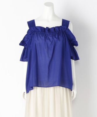 【SALE（伊勢丹）】＜SUPERIOR CLOSET L＞ 大きいサイズ オフショルダーコットンブラウス(75-72182408)(クローバープラス) ブルー(61) 【三越・伊勢丹/公式】