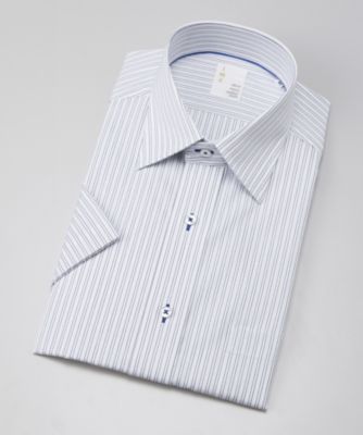 【SALE（三越）】＜イムズ/IMZ＞ 【S】形態安定/セミワイドカラー/ストライプ柄/半袖シャツ(ZMN621-455) 455・ネイビー 【三越・伊勢丹/公式】