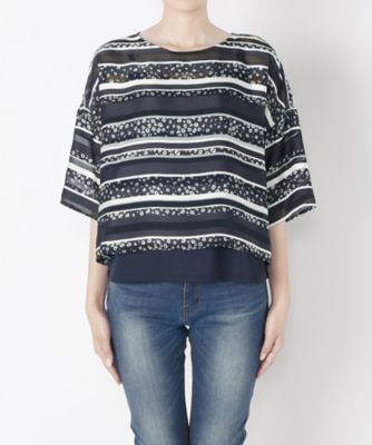 【SALE（三越）】＜ensuite＞ モチーフボーダー(5407320007) ネイビー(39) 【三越・伊勢丹/公式】