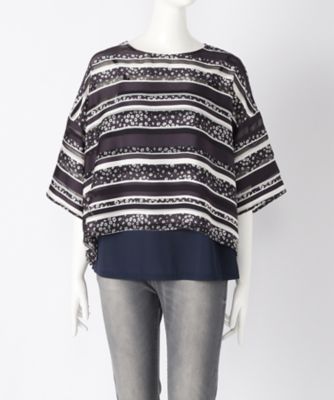 【SALE（伊勢丹）】＜ensuite＞ 大きいサイズ モチーフボーダーブラウス(5417320007)(クローバー) ネービー(39*) 【三越・伊勢丹/公式】