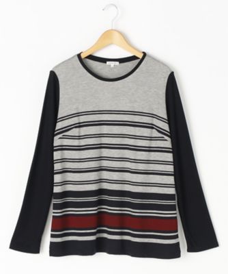 ＜ensuite＞ 大きいサイズ テンセルポンチパネルボーダーカット アンド ソーン(5417470008)(クローバー) ネービー(39*) 【三越・伊勢丹/公式】