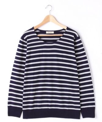 【SALE（伊勢丹）】＜サブストリート マイスタンダード/SAB STREET MY STANDARD＞ 大きいサイズ アクリルウールボーダーニットプルオーバー(33-51-9987)(クローバー) アオ(44) 【三越・伊勢丹/公式】