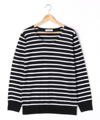 【SALE（伊勢丹）】＜サブストリート マイスタンダード/SAB STREET MY STANDARD＞ 大きいサイズ アクリルウールボーダーニットプルオーバー(33-51-9987)(クローバー) クロ(04) 【三越・伊勢丹/公式】