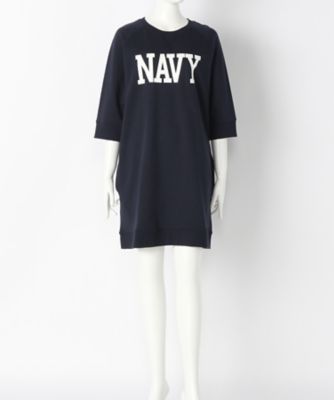 【SALE（伊勢丹）】＜サブストリート マイスタンダード/SAB STREET MY STANDARD＞ 大きいサイズ 裏毛ロゴ七分袖ワンピース(33-36-7611)(クローバー) ネイビー(40) 【三越・伊勢丹/公式】