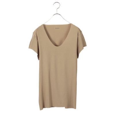 ＜シーク/SEEK＞ 春夏用/Uネックシャツ/強撚糸/袖短め(EE3416) ベージュ 【三越・伊勢丹/公式】