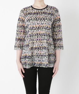 【SALE（三越）】＜るんびに＞ 丸首脇フレアチュニック7分袖カット アンド ソーン(M17S04-N01C094) ブルー 【三越・伊勢丹/公式】