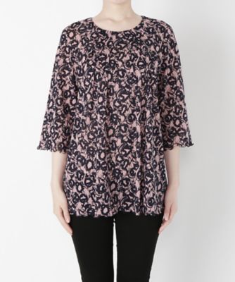 【SALE（三越）】＜るんびに＞ 丸首タックチュニック7分袖カット アンド ソーン(M17S04-N01C102) ピンク 【三越・伊勢丹/公式】