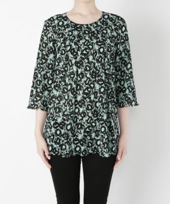 【SALE（三越）】＜るんびに＞ 丸首タックチュニック7分袖カット アンド ソーン(M17S04-N01C102) グリーン 【三越・伊勢丹/公式】