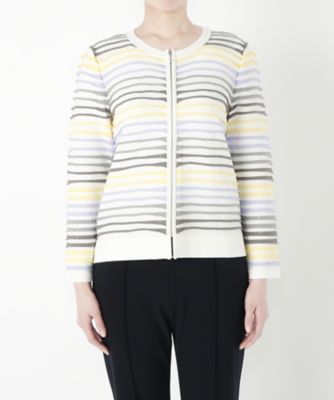 【SALE（三越）】＜るんびに＞ クルーネックボーダーニットジャケット(N17S03-G05K412) スノーホワイト 【三越・伊勢丹/公式】