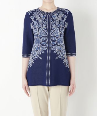 【SALE（三越）】＜るんびに＞ クルーネックニットチュニック6分袖(N17S03-N01K414) ネイビー 【三越・伊勢丹/公式】