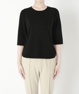 ＜るんびに＞ クルーネックファインスムースプルオーバー6分袖(M16S03-N01C078) ブラック 【三越・伊勢丹/公式】