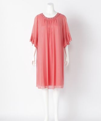 【SALE（伊勢丹）】＜ラ・デファンス/La Defence＞ 大きいサイズ シフォンパールビジュー付ドレス(110251093)(クローバープラス) ピンク(12) 【三越・伊勢丹/公式】